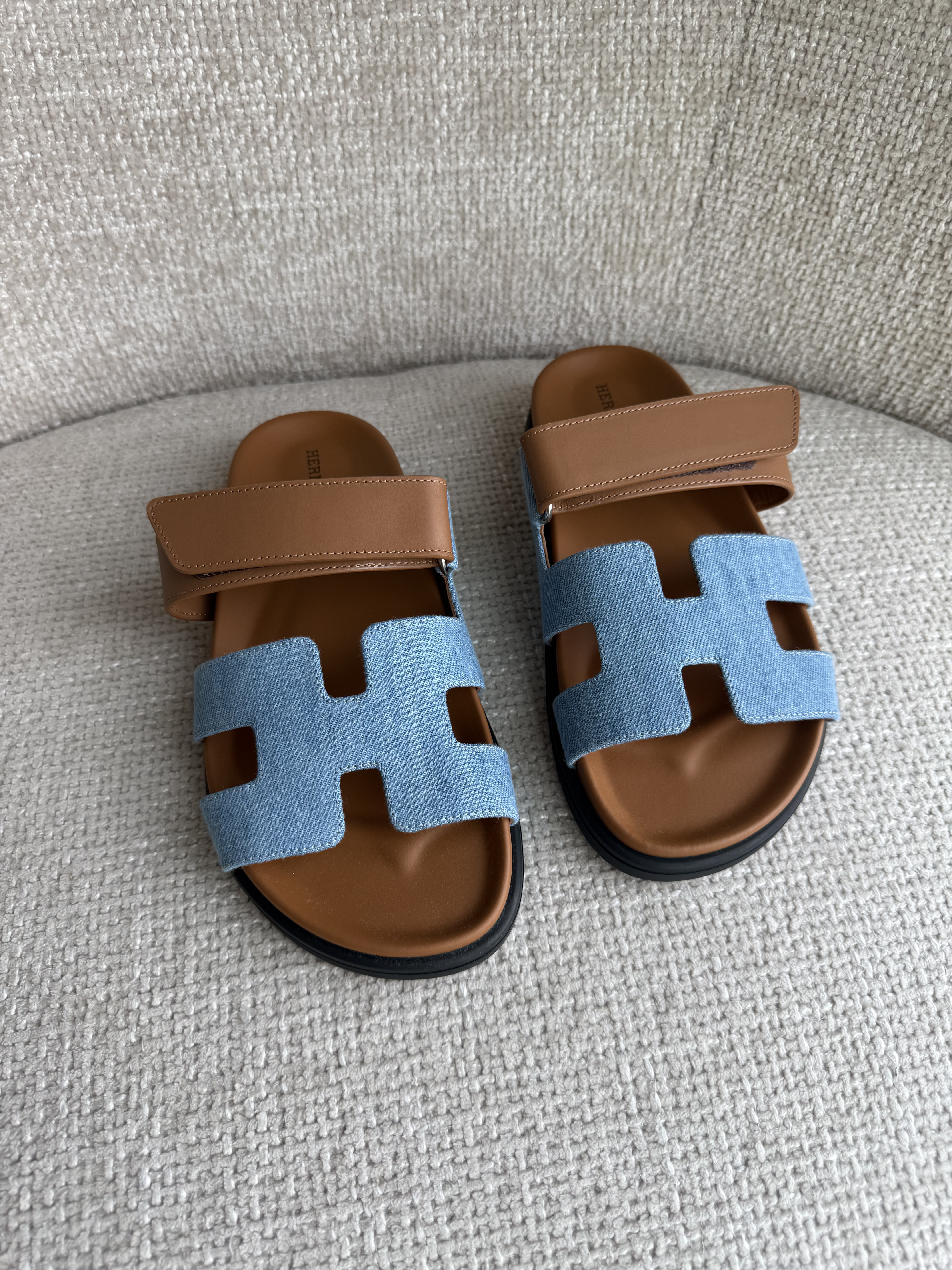 Men\'s Denim Leather Izimir Oran Slide H Sandals Shoes 44 Summer Paris Chypres New arrival Hermès Chypre slide sandals, your must-have  main image 2