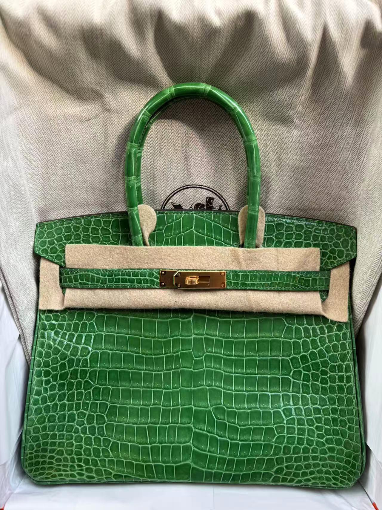 Hermès Birkin 30 Cactus Shiny Porosus Crocodile GHW