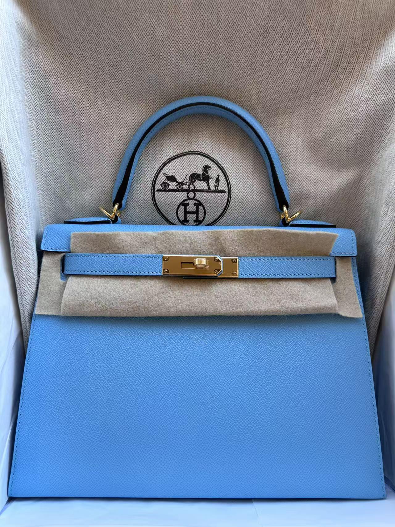 Hermès Kelly 28 Blue Celeste Epsom GHW
