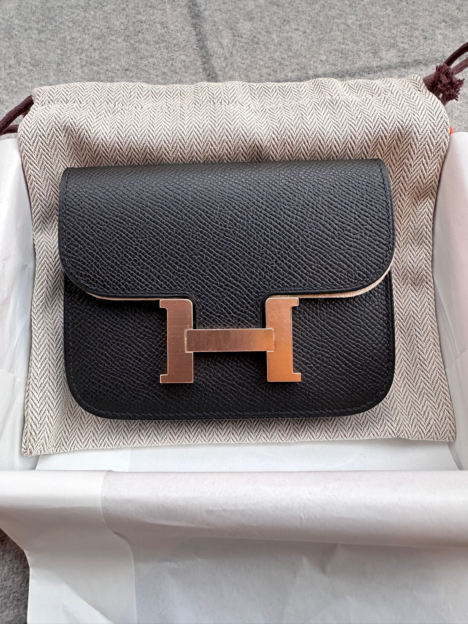 Hermès Constance Slim Wallet Black Epsom RGHW