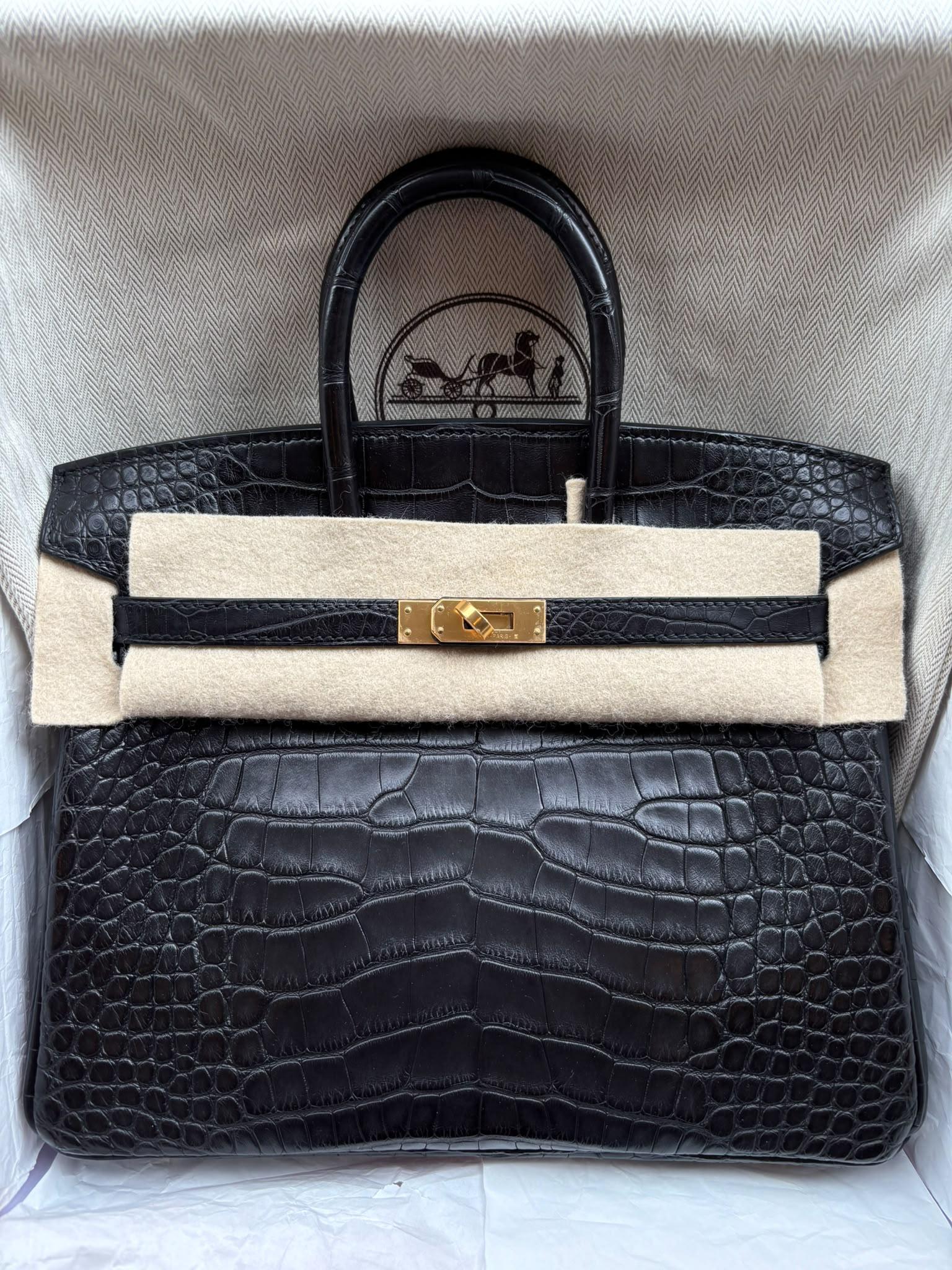 Hermès Birkin 25 Noir Matte Alligator GHW