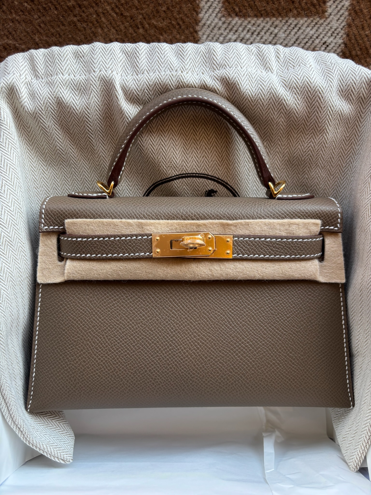 Hermès Kelly Mini Etoupe Epsom GHW