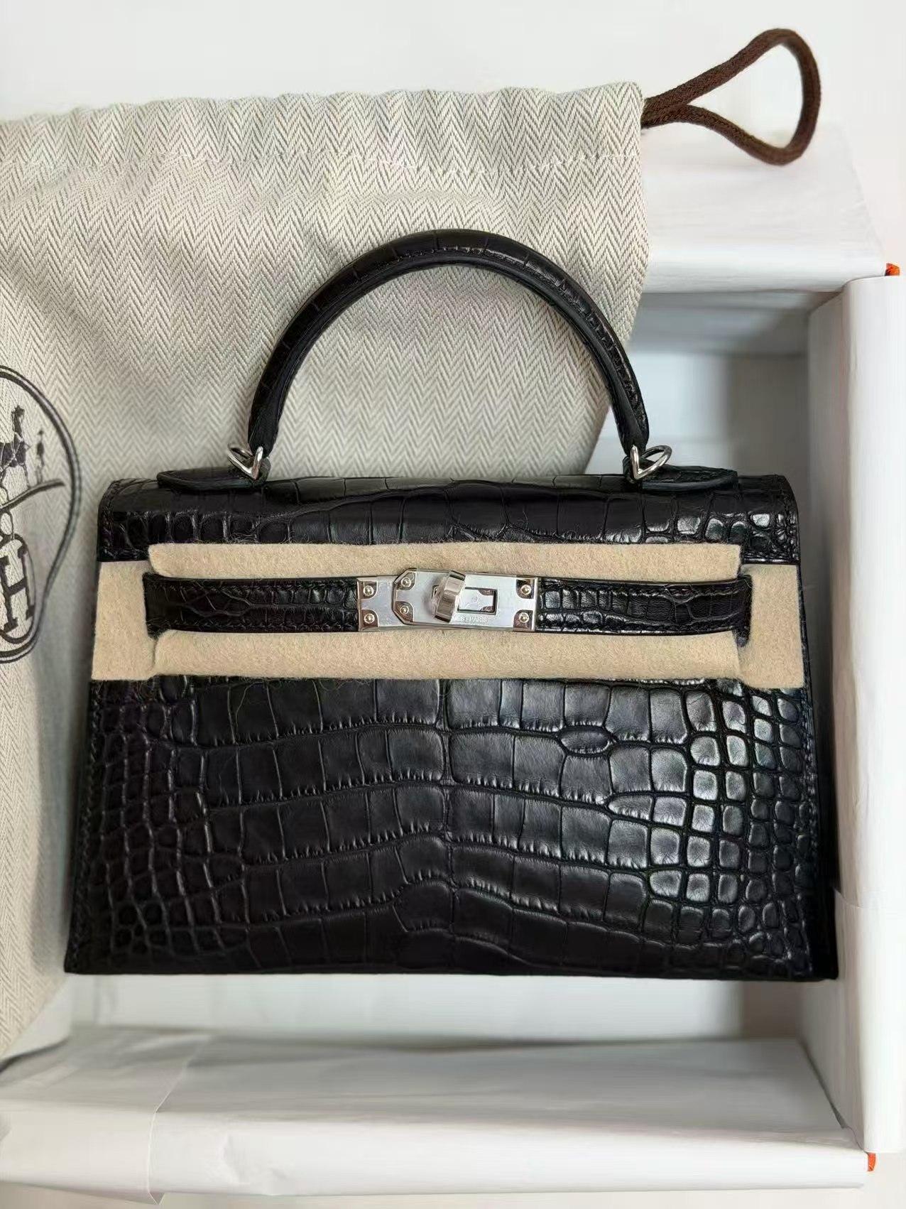 Hermès Mini Kelly Black Matte Alligator PHW