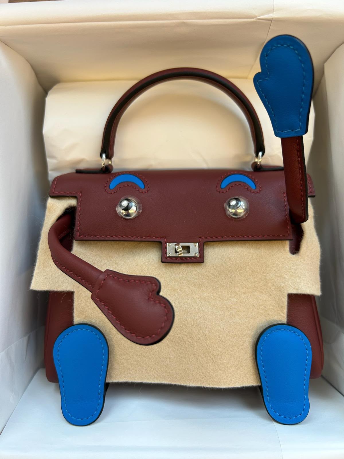 Hermès Kelly Doll Rouge H & Bleu Zellige Swift PHW