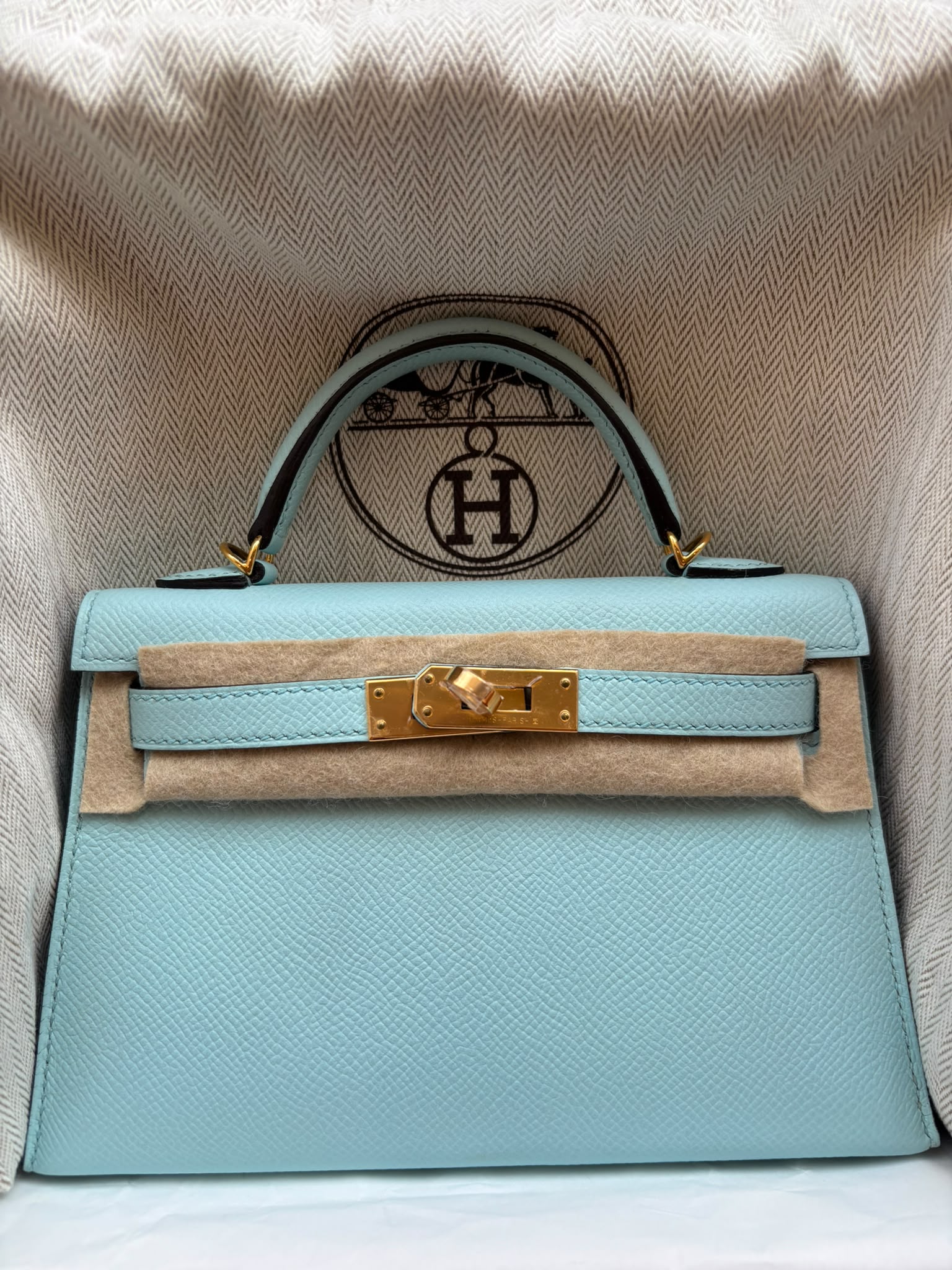 Hermès Mini Kelly Blue Zephyr Epsom GHW