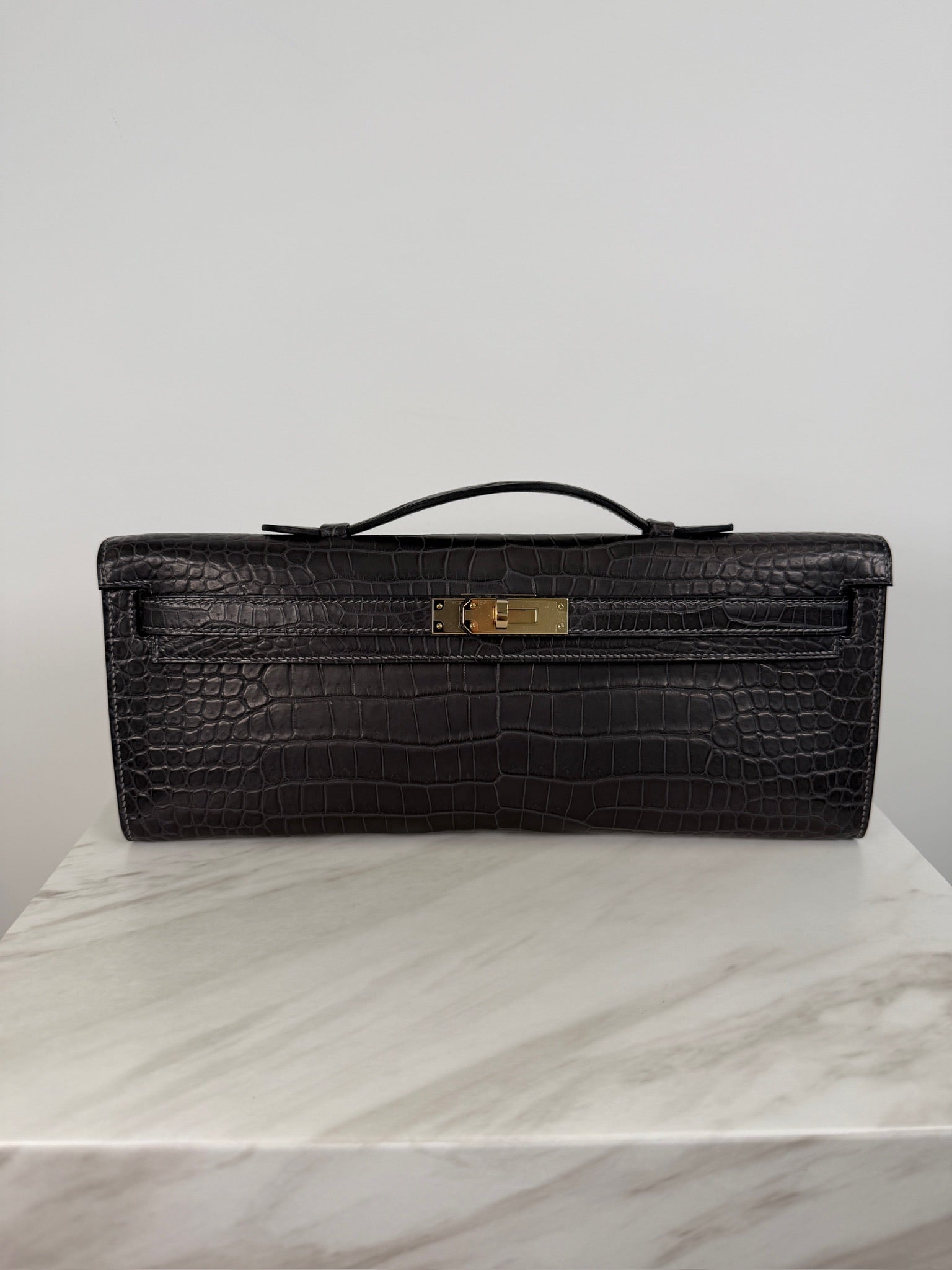 Hermès Kelly Cut Graphite Matt Porosus Permabrass Hardware