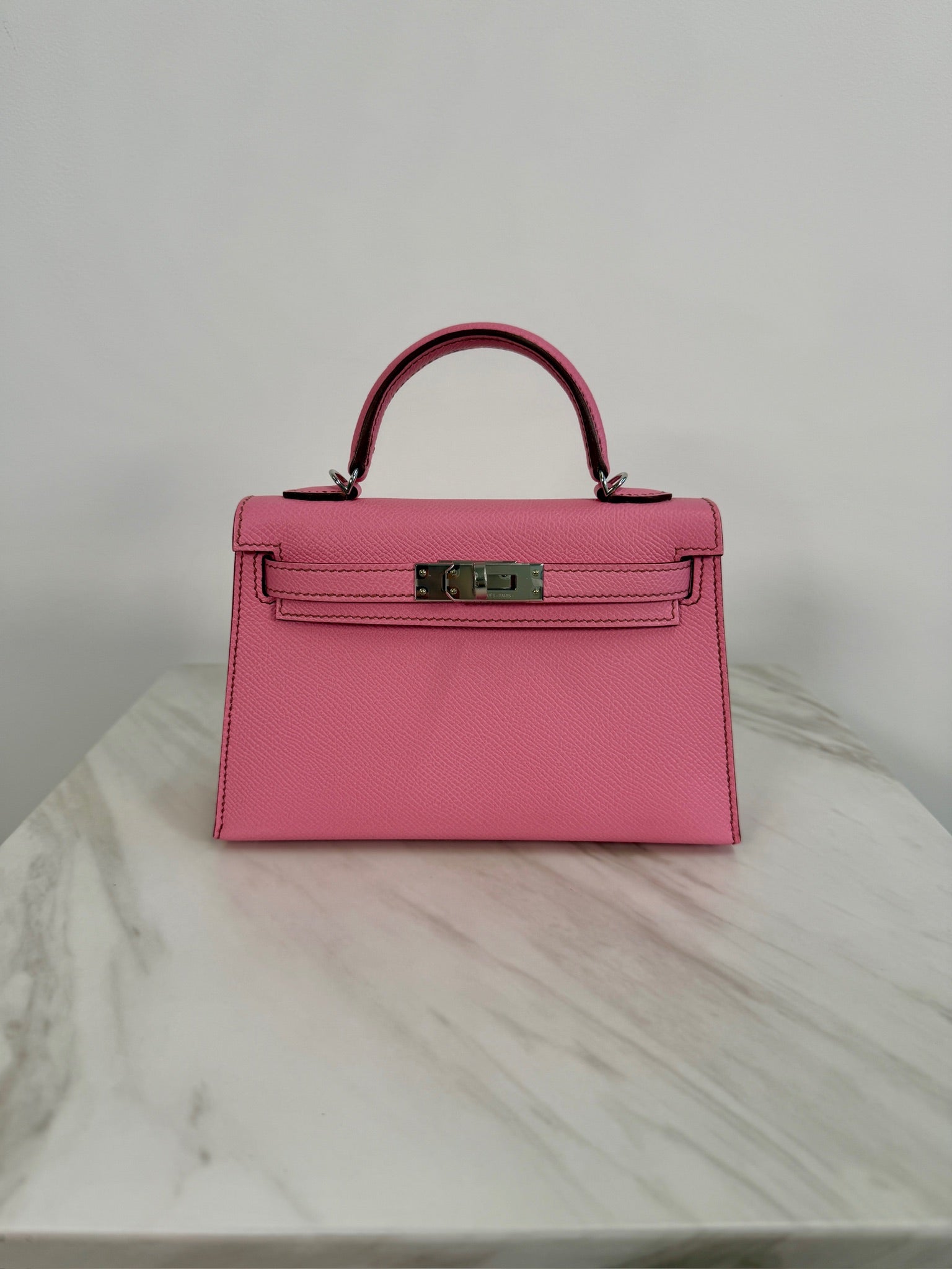 Hermès Mini Kelly Bubblegum Epsom Palladium Hardware
