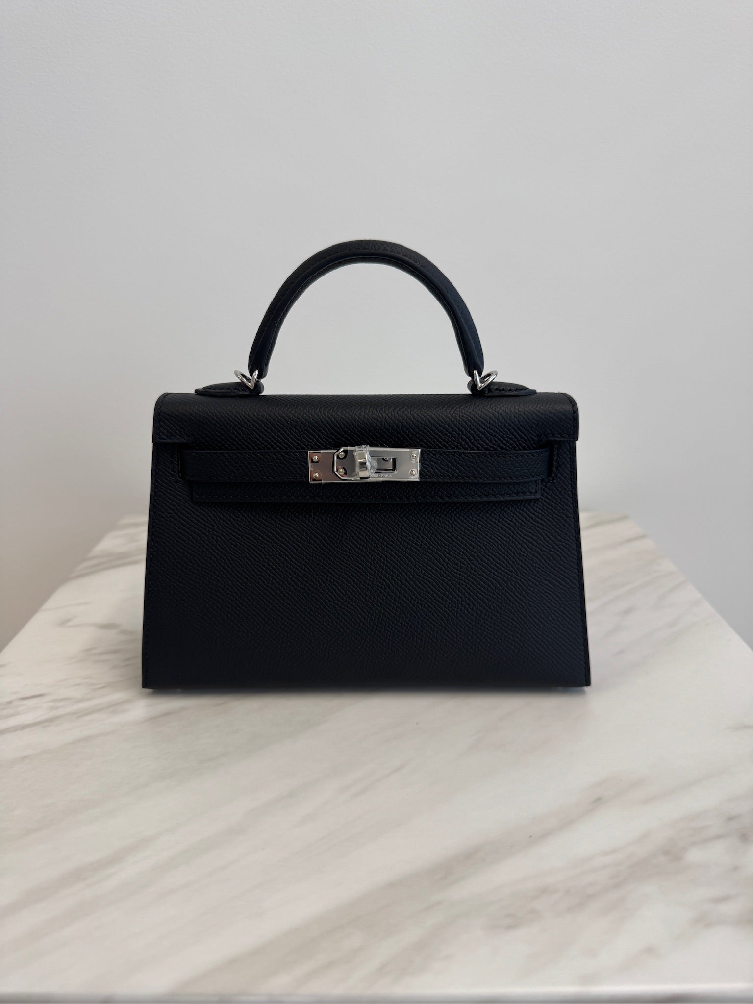 Hermès Mini Kelly Black/ Gold Epsom Palladium Hardware