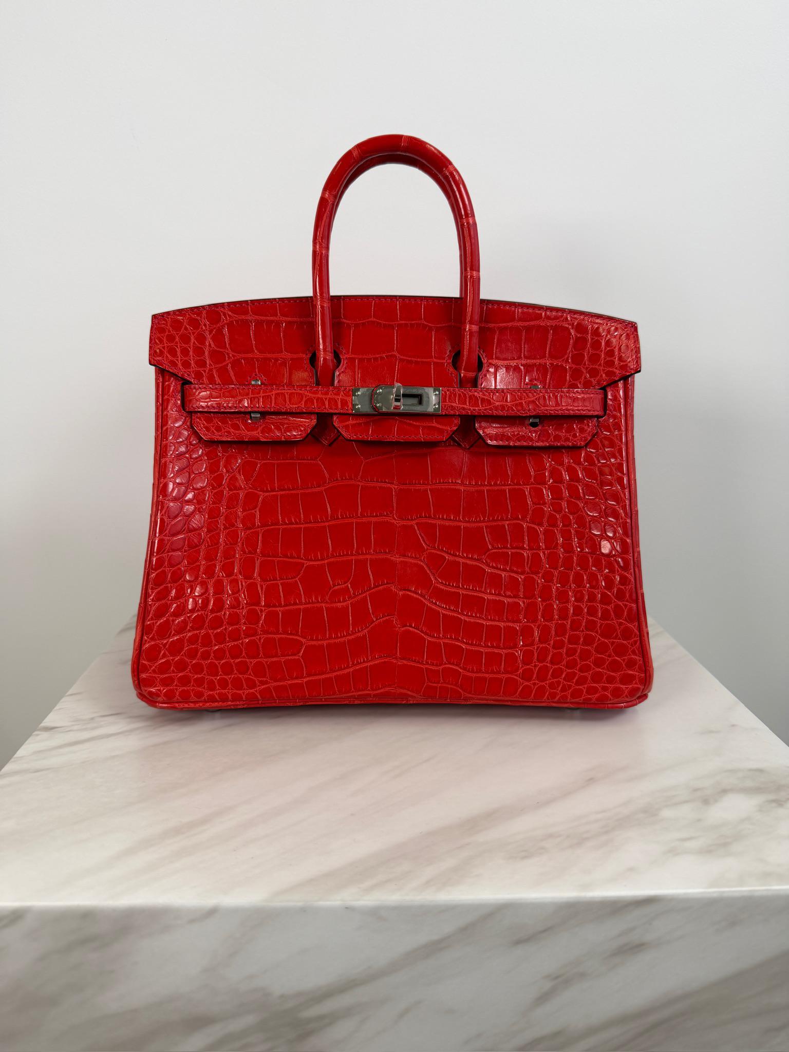 Hermès Birkin 25 Geranium Matte Alligator Palladium Hardware