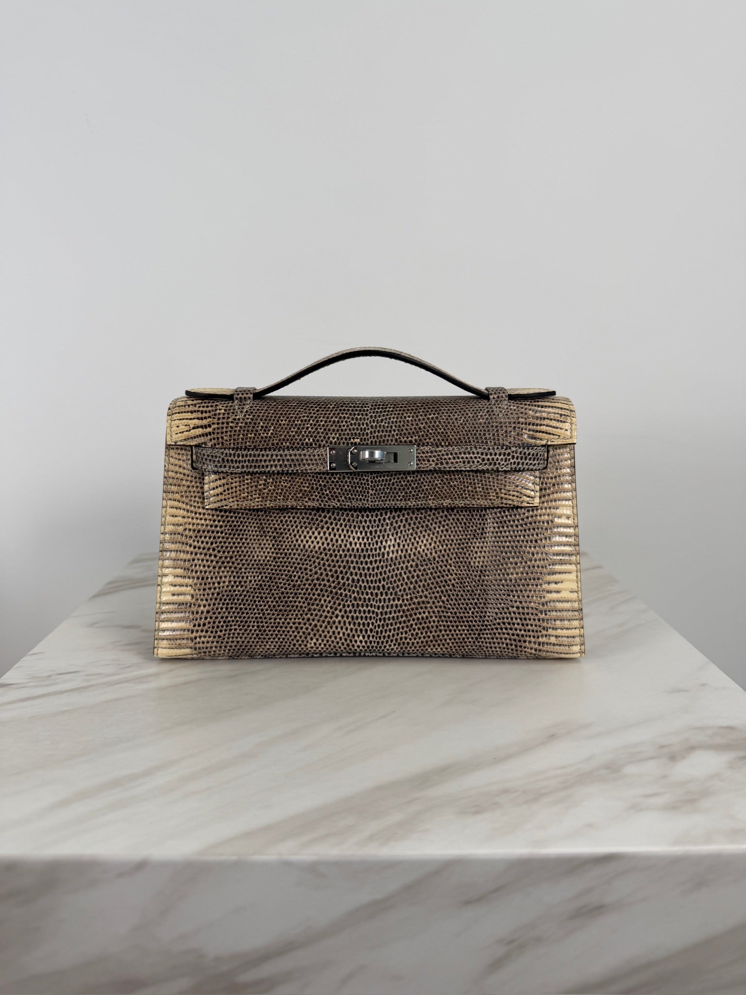 Hermès Kelly Pochette Ombre Lizard Ombre  Palladium Hardware