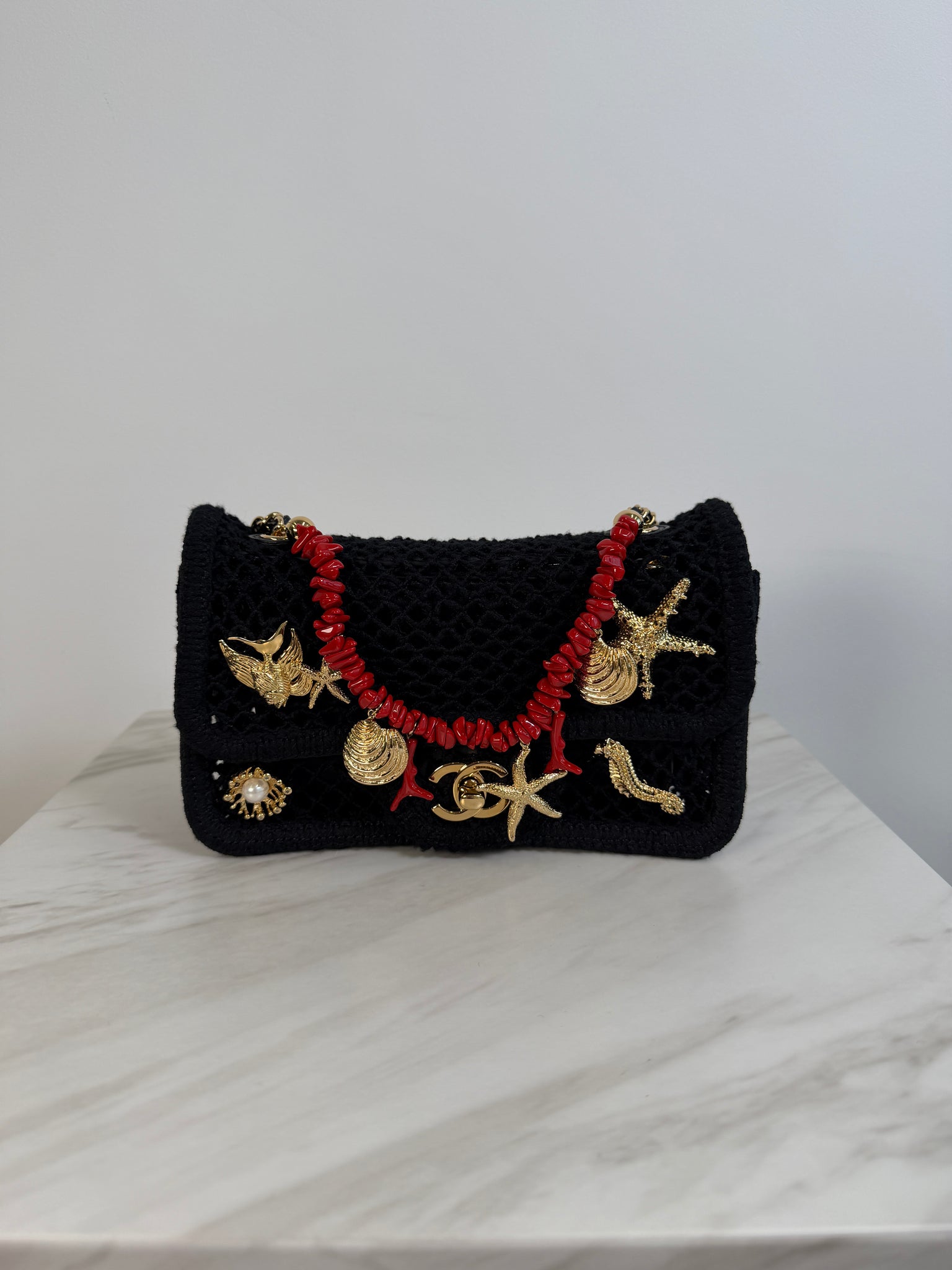 Chanel Coco Beach 2026 Mini Flapbag Black Mesh & Gold Tone Metal